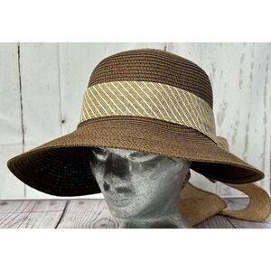 Lucky 7 Woven Straw Sun Hat Wide Brim Floppy Hat Dark Brown 4" Brim